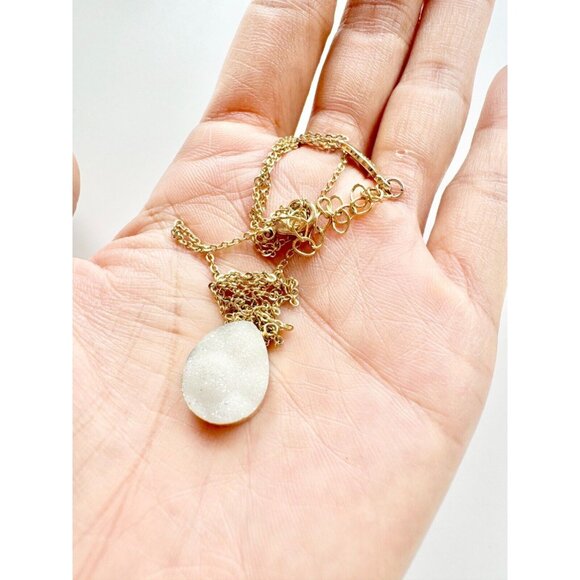 LUNA NORTE 14K Gold Plated Frosted White Teardrop Cabochon Pendant Necklace - Picture 5 of 9